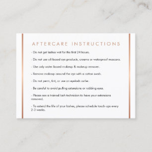 Glam Lashes Script Text Rose Gold Aftercare Card