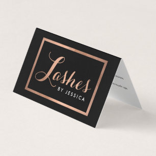 Glam Lashes Script Text Rose Gold/Black Aftercare Business Card