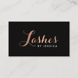 Glam Lashes Script Text Rose Gold/Black Business Card