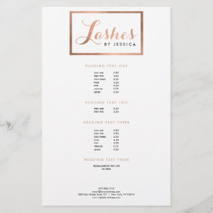Glam Lashes Script Text Rose Gold Framed Flyer