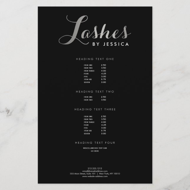 Glam Lashes Script Text Silver/Black Flyer (Front)