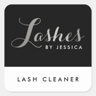 Glam Lashes Script Text Silver/Black Lash Cleaner Square Sticker