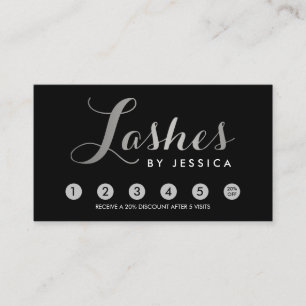 Glam Lashes Script Text Silver/Black Loyalty Card