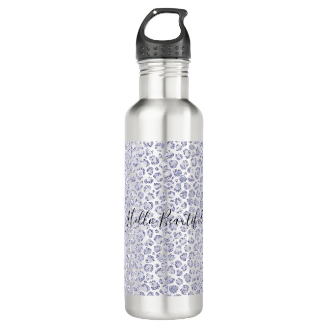 Glam Lavender Lilac Purple Leopard Print Glitter   710 Ml Water Bottle (Front)