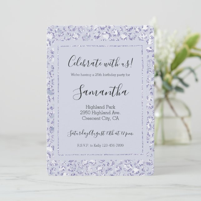 Glam Lavender Lilac Purple Leopard Print Glitter   Invitation (Standing Front)