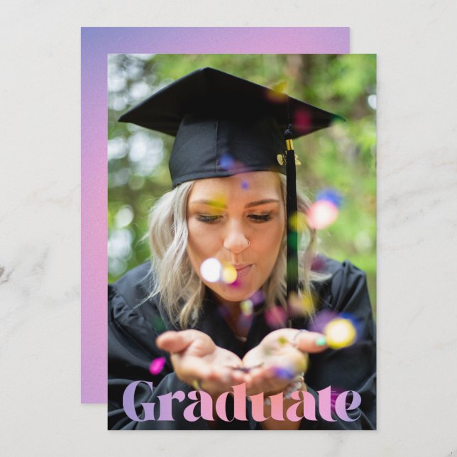 Glam Lavender Pink Photo Overlay Graduation  Announcement (Front/Back)