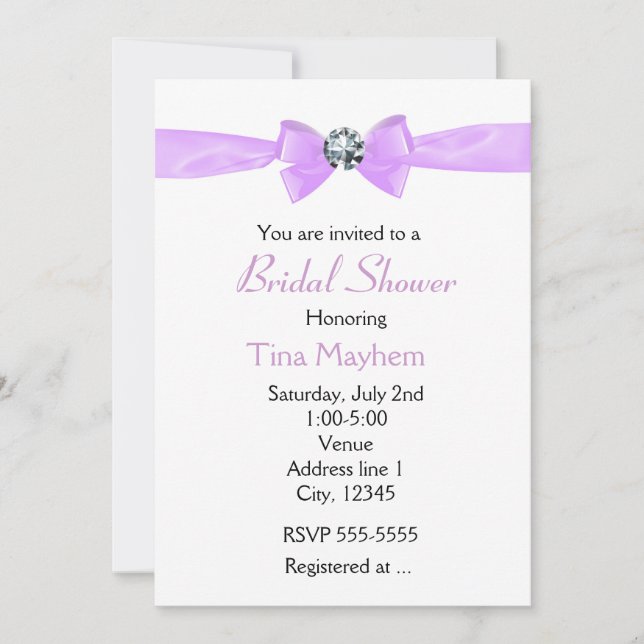 Glam Lavender Purple Diamond Bow Bridal Invitation (Front)
