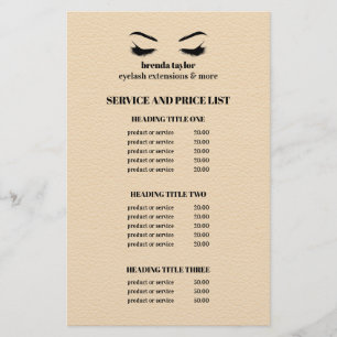 Glam LEATHER BEIGE EYELASH SALON SERVICE LIST Flyer