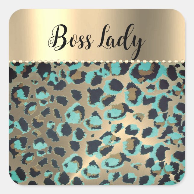 "Glam Leopard Boss Lady   Square Sticker (Front)