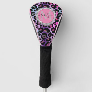 Glam Leopard Pink and Purple Monogram Golf Head Cover