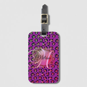 Glam Leopard Pink and Purple Monogram Luggage Tag