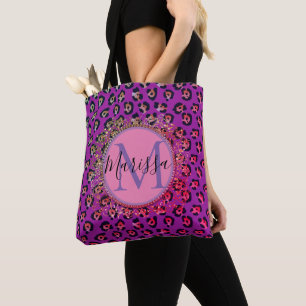 Glam Leopard Pink and Purple Monogram Personalised Tote Bag