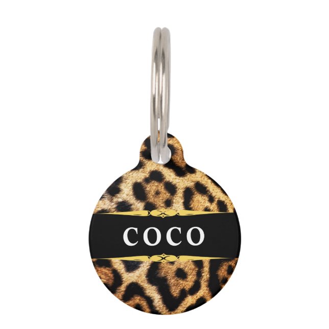 Glam Leopard Print Personalized Pet Tag (Front)