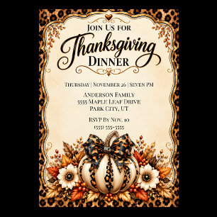 Glam Leopard Pumpkin Thanksgiving Dinner Invitation
