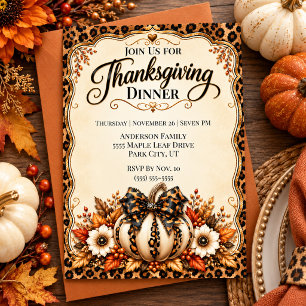 Glam Leopard Pumpkin Thanksgiving Dinner Invitation