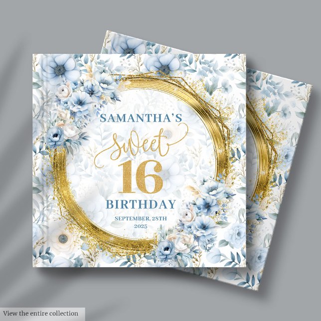 Glam Light Blue Sweet 16 Guest Book Gold Glitter (Glam Light Blue Sweet 16 Guest Book Gold Glitter)