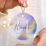 Glam Lilac Gold Abstract Paint Elegant Monogram Ceramic Tree Decoration<br><div class="desc">Easily personalize this glamorous style abstract lilac watercolor paint and faux gold spray background with your custom details.</div>