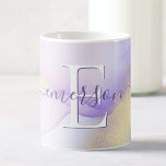 Glam Lilac Gold Abstract Paint Elegant Monogram Coffee Mug<br><div class="desc">Easily personalise this glamourous style abstract lilac watercolor paint and faux gold spray background with your custom details.</div>