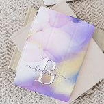 Glam Lilac Gold Abstract Paint Elegant Monogram iPad Mini Cover<br><div class="desc">Easily personalise this glamourous style abstract lilac watercolor paint and faux gold spray background with your custom details.</div>