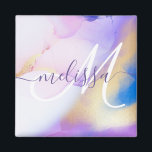 Glam Lilac Gold Abstract Paint Elegant Monogram Magnet<br><div class="desc">Easily personalise this glamourous style abstract lilac watercolor paint and faux gold spray background with your custom details.</div>