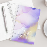 Glam Lilac Gold Abstract Paint Elegant Monogram Planner<br><div class="desc">Easily personalise this glamourous style abstract lilac watercolor paint and faux gold spray background with your custom details.</div>