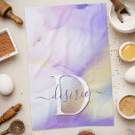 Glam Lilac Gold Abstract Paint Elegant Monogram Tea Towel<br><div class="desc">Easily personalise this glamourous style abstract lilac watercolor paint and faux gold spray background with your custom details.</div>