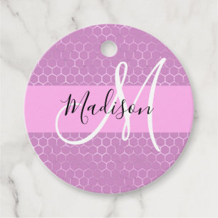 Glam Lilac Metallic Pink Honeycomb Monogram Name Favour Tags