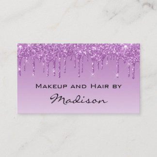 Glam Lilac Purple Glitter Drips Makeup Artist Business Card