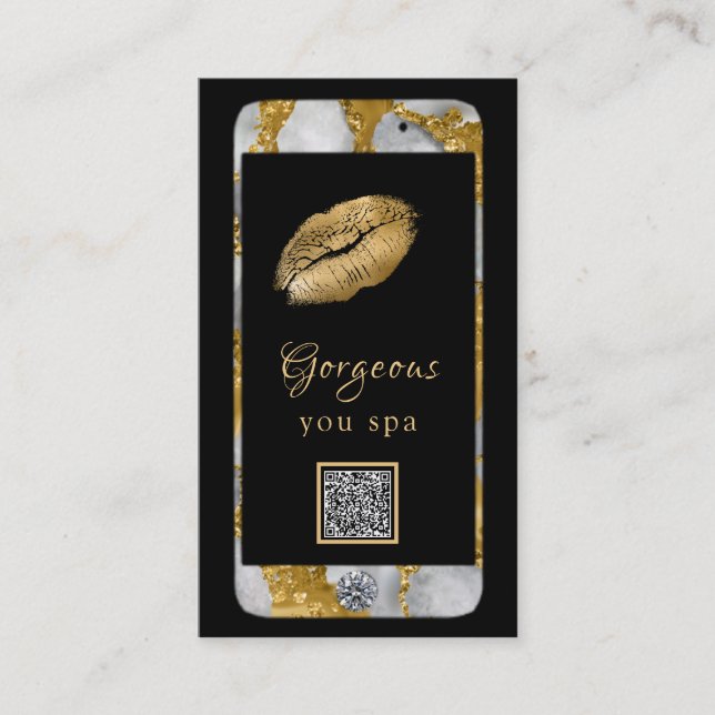 *~* Glam Luxe Cell Phone Gold QR LOGO Photo Business Card (Front)