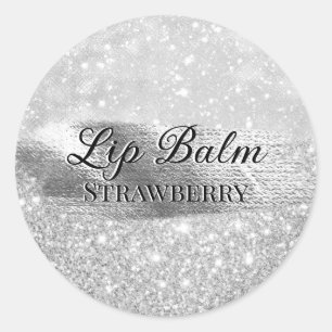 Glam Luxury Faux Silver Glitter Custom Beauty Classic Round Sticker