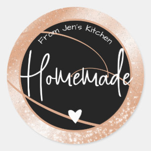 Glam Luxury Glitter Sparkle Peach Homemade Heart Classic Round Sticker