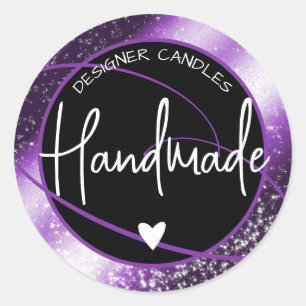 Glam Luxury Glitter Sparkle Purple Handmade Heart Classic Round Sticker