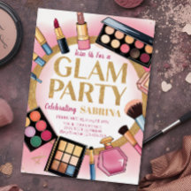 glam makeup birthday party blush pink  foil invita