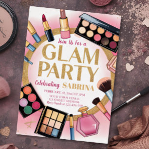 glam makeup birthday party blush pink  foil invita