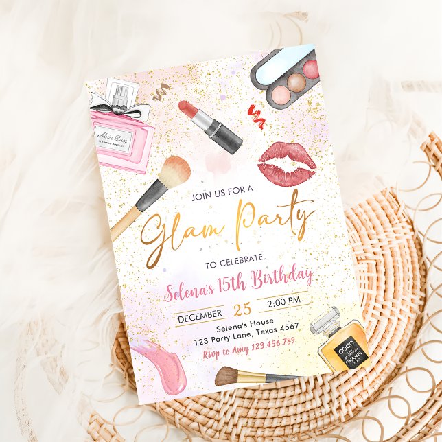 Glam Makeup Birthday Party Spa Party Invitation (Creator Uploaded)