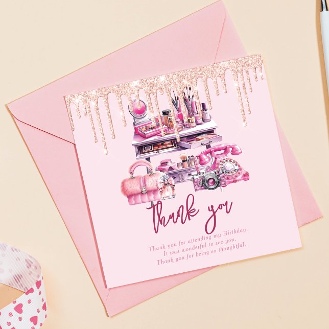 Glam Makeup Girl Birthday Thank You Card (Creator Uploaded)