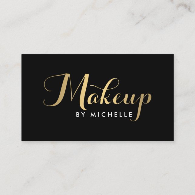 Glam Makeup Script Text Gold/Black Business Card (Front)