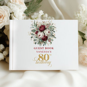 Glam Marsala Floral 80th Birthday Guest Book