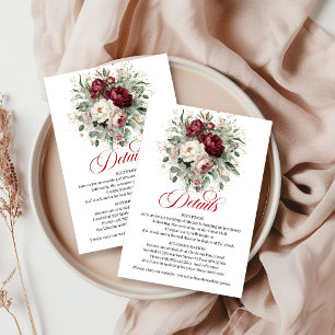 Glam Marsala Floral Eucalyptus Gold Wedding Info  Enclosure Card