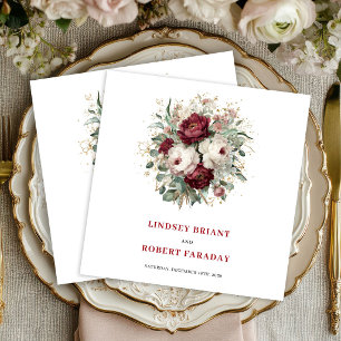 Glam Marsala Floral Eucalyptus Gold Wedding Napkin