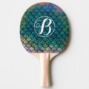 Glam Mermaid Fish Scales Teal Purple Gold Sparkle Ping Pong Paddle