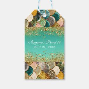 Glam Mermaid Gold Teal Scales Birthday Party Favou Gift Tags