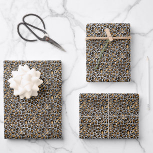 Glam Metallic Leopard Print Wrapping Paper Sheet
