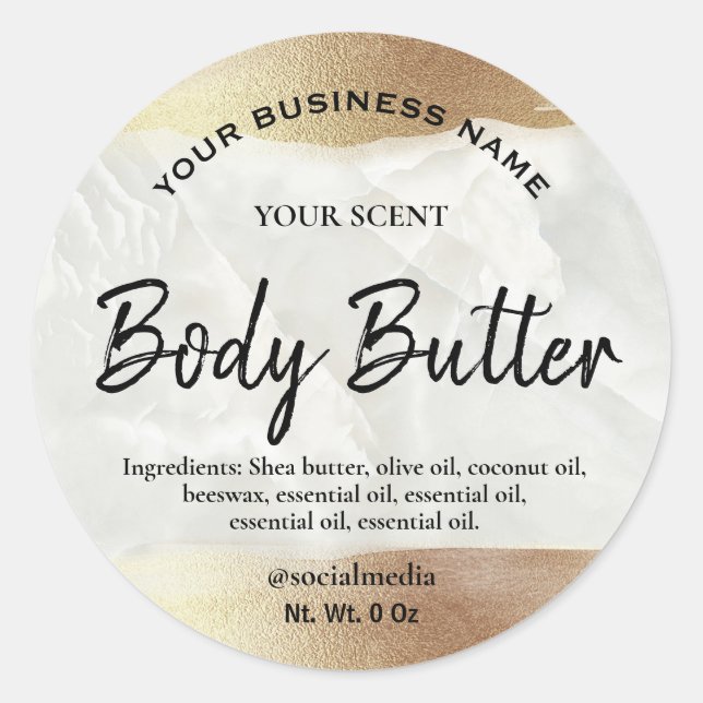 Glam Metallic Paint Gold Marble Body Butter Labels (Front)