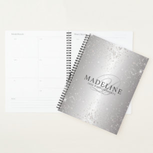 Glam Metallic Silver Glitter Customisable Name Planner