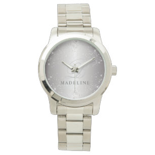Glam Metallic Silver Glitter Customisable Name Watch