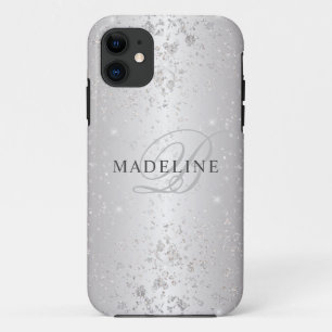 Glam Metallic Silver Glitter Customizable Name Case-Mate iPhone Case
