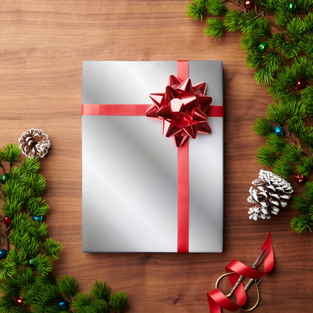 Glam Metallic Silver Look Gifting Template Custom Wrapping Paper (Holiday Gift)