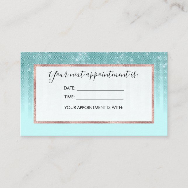 Glam Mint Green Aqua Glitter Striped Gradient Appointment Card (Front)