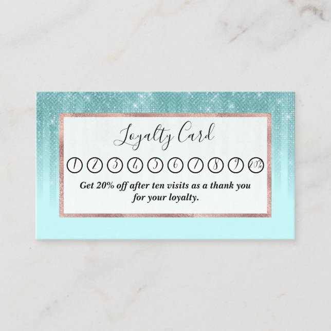 Glam Mint Green Aqua Glitter Striped Gradient Loyalty Card (Front)
